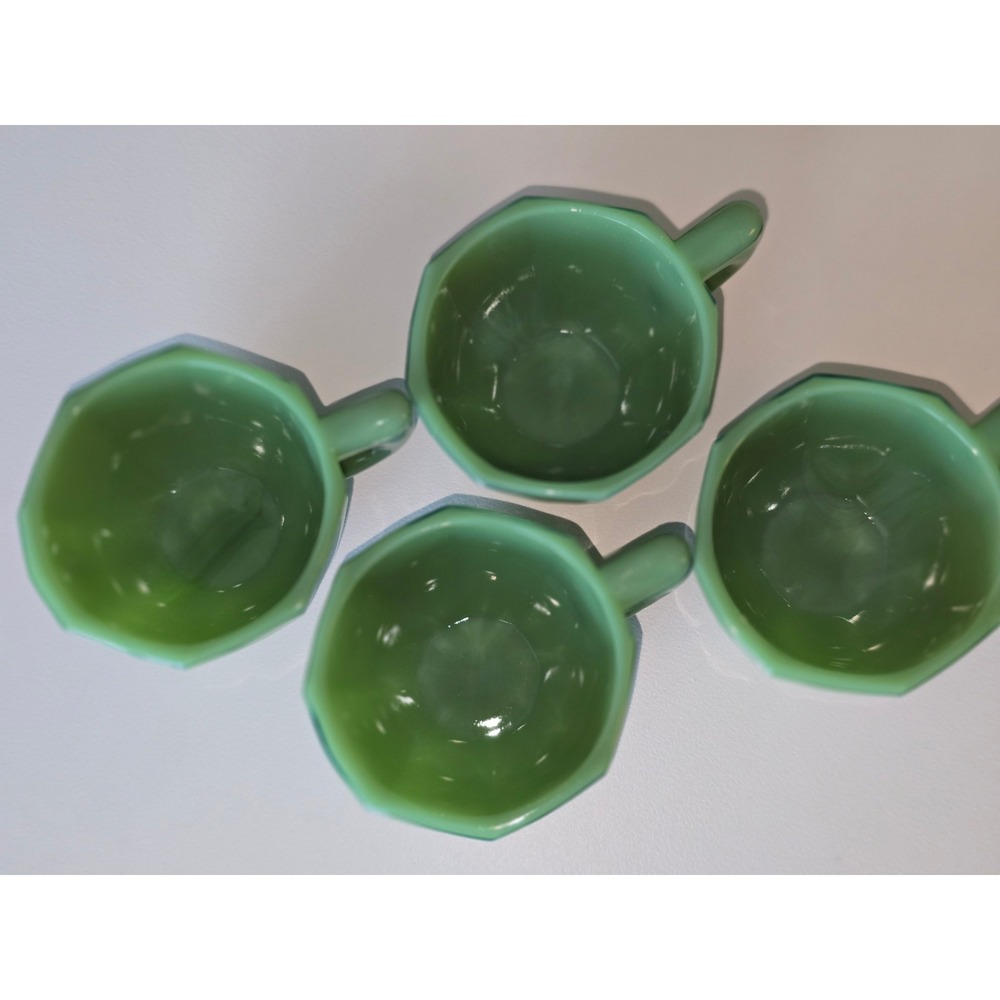 Vintage Akro- Agate Green‎ Octagon Tea Cups Set of 4 Stacking Kitchen Decor
